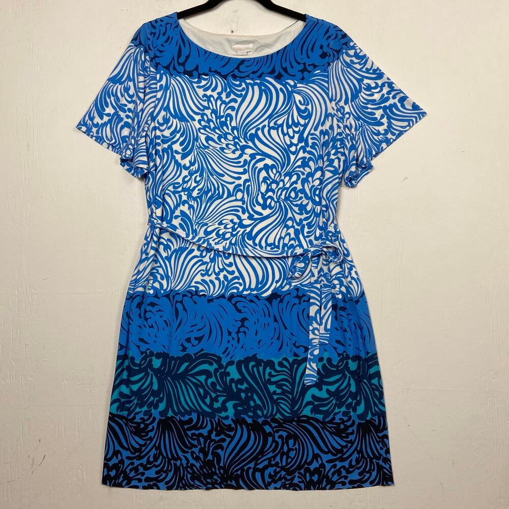 Chico’s Women's Make A Splash Blue Short Sleeve Jersey Knit Dress Size Large
